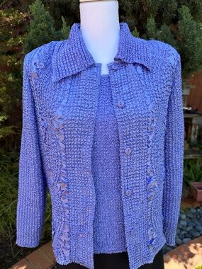 Lavender Textured Button-Front Sweater Set
